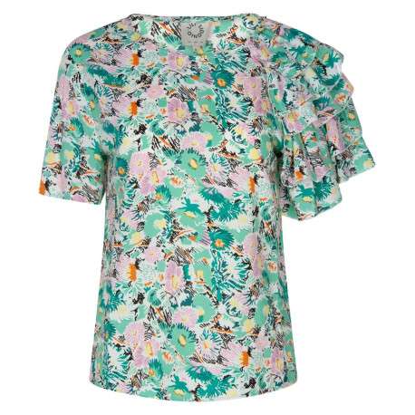 T-shirt vert avec imprimé floral all-over coupe droite col rond