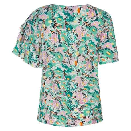 T-shirt vert avec imprimé floral all-over coupe droite col rond - Image 2