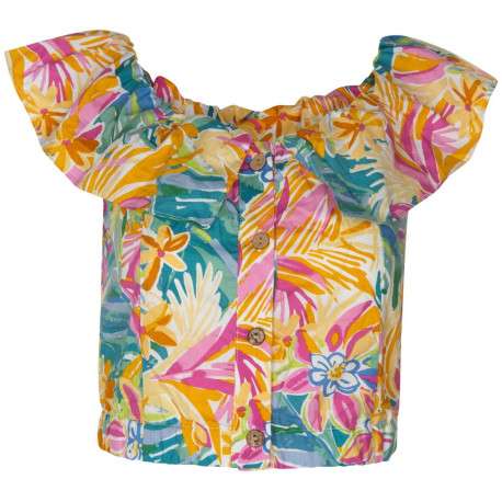 Top sans manches en coton à motif fleuri coupe cropped à col v