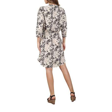 Robe courte multicolore imprimé feuille all-over coupe asymétrique avec un col v et un lien à nouer à l'avant - Image 2