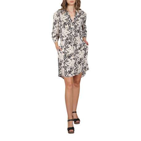 Robe courte multicolore imprimé feuille all-over coupe asymétrique avec un col v et un lien à nouer à l'avant - Image 3
