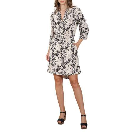 Robe courte multicolore imprimé feuille all-over coupe asymétrique avec un col v et un lien à nouer à l'avant - Image 4