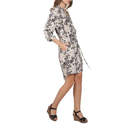 Robe courte multicolore imprimé feuille all-over coupe asymétrique avec un col v et un lien à nouer à l'avant - Image 5