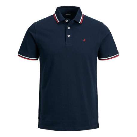 Polo Paulos marine en coton uni à manches courtes et col boutonné