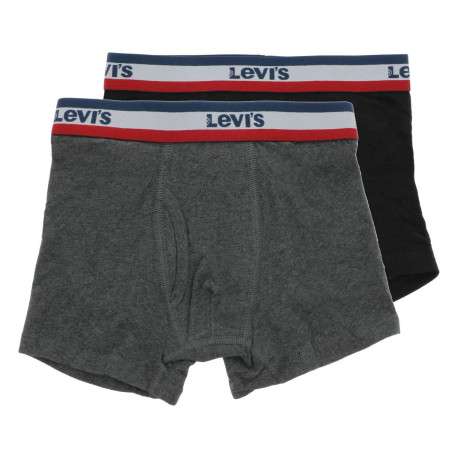 Boxer noir et gris avec une bande élastiquée bleue blanche et rouge à la taille