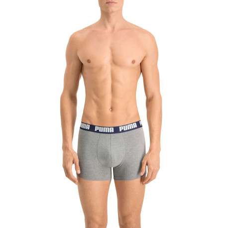 Lot de 2 boxers classiques marine et gris en coton avec taille élastiquée - Image 5