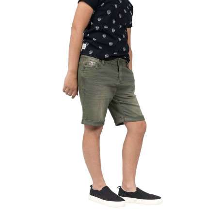 Short kaki effet délavé en coton délavé à 5 poches coupe longue