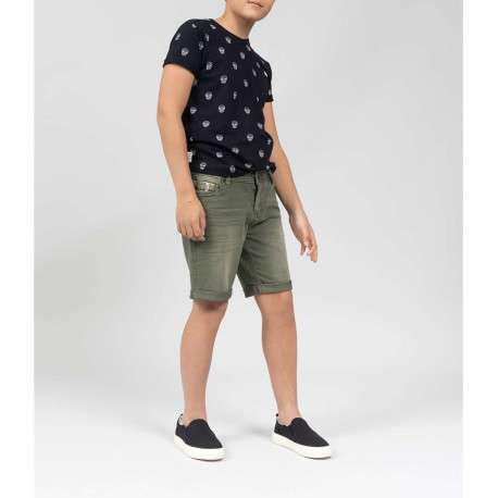 Short kaki effet délavé en coton délavé à 5 poches coupe longue - Image 3