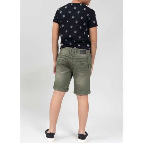 Short kaki effet délavé en coton délavé à 5 poches coupe longue - Image 5