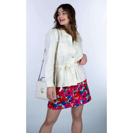 Blouson écru en coton col chemise manches longues plissées aux épaules