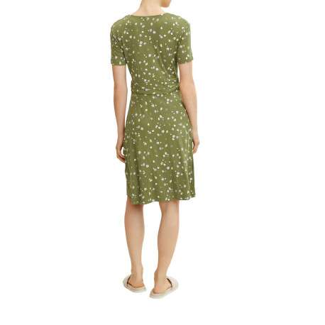 Robe courte olive avec imprimé liberty coupe évasée col v à manches courtes - Image 2
