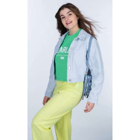 Blouson ciel en coton uni à col chemise et manches longues avec boutons argentés - Image 3