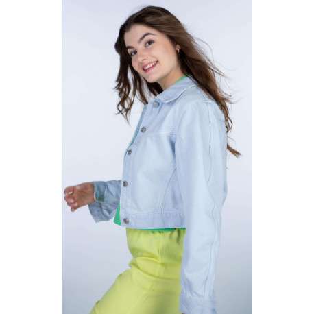 Blouson ciel en coton uni à col chemise et manches longues avec boutons argentés