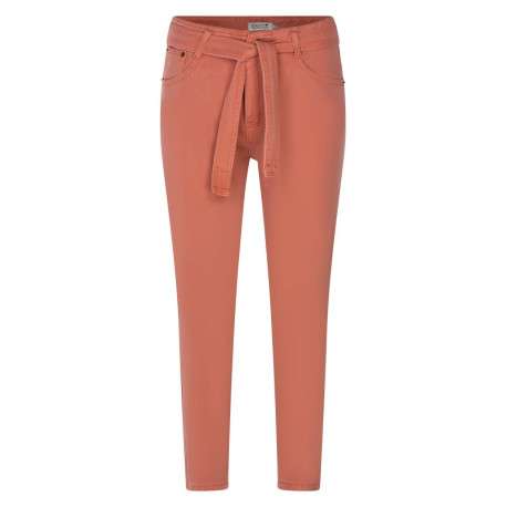 Pantalon pêche en coton uni coupe bootcut avec ceinture