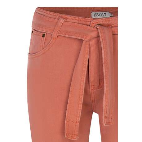 Pantalon pêche en coton uni coupe bootcut avec ceinture - Image 3