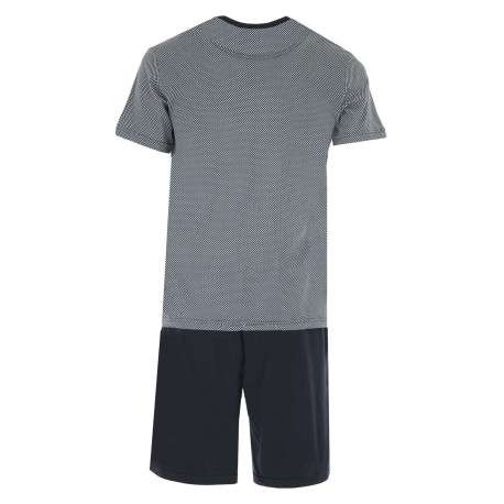 Ensemble de pyjama manches courtes marine court en coton à coupe fermée et col rond - Image 2