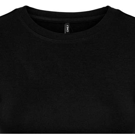 Crop top noir uni à col rond, manches courtes et cordon noir à nouer - Image 3