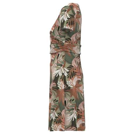 Robe courte kaki imprimée tropical avec une coupe ajustée à col v - Image 2