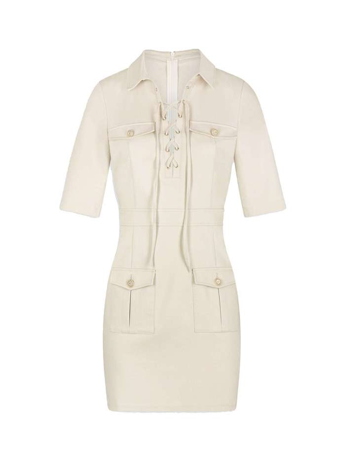 Robe courte beige unie avec...