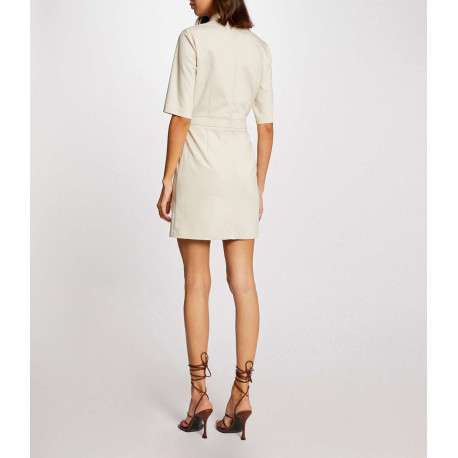 Robe courte beige unie avec une coupe ajustée à col v profond à laçage - Image 2