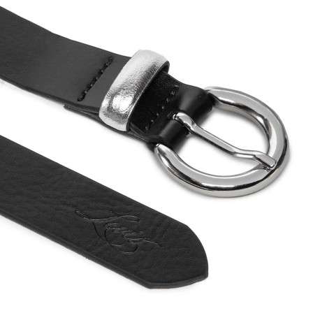 Ceinture noire unie en cuir de vache lisse avec logo embossé et ajustable - Image 2