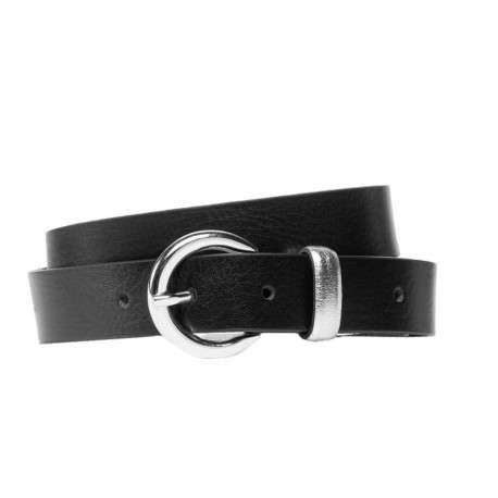Ceinture noire unie en cuir de vache lisse avec logo embossé et ajustable