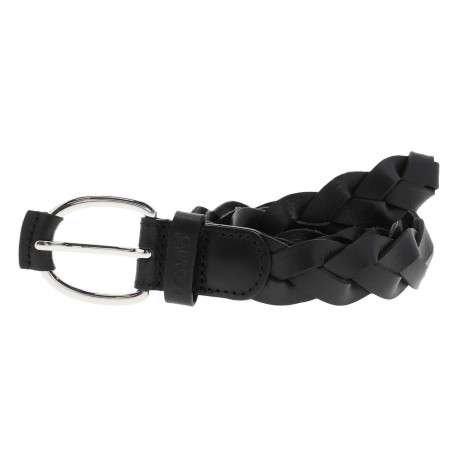 Ceinture tressée noire en cuir de vache unie avec boucle métallique