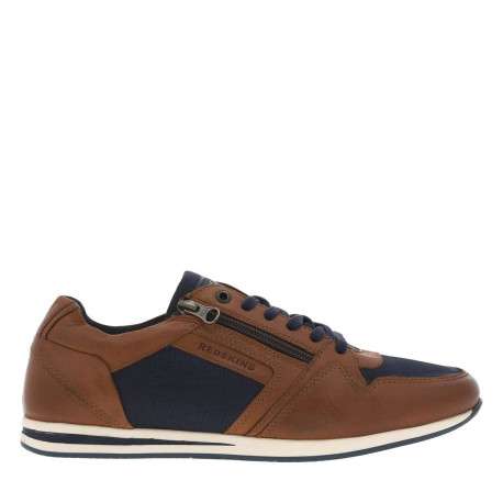 Baskets basses en cuir marrons avec talon plat et lacets plats marine - Image 2