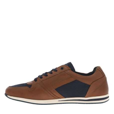 Baskets basses en cuir marrons avec talon plat et lacets plats marine - Image 3
