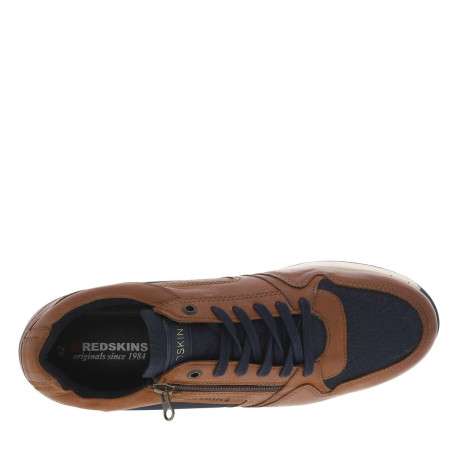 Baskets basses en cuir marrons avec talon plat et lacets plats marine - Image 5