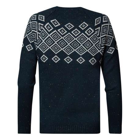 Pull marine moucheté à motifs losanges blancs avec coupe droite et col rond - Image 2