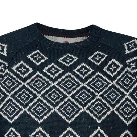 Pull marine moucheté à motifs losanges blancs avec coupe droite et col rond - Image 3