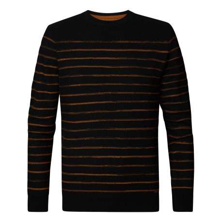 Pull en coton noir à rayures orange avec coupe droite et col rond
