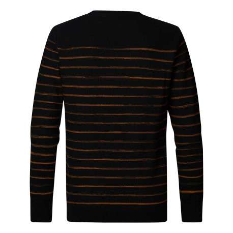 Pull en coton noir à rayures orange avec coupe droite et col rond - Image 2