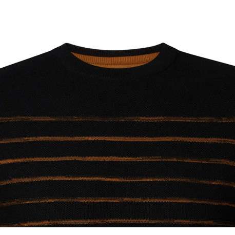 Pull en coton noir à rayures orange avec coupe droite et col rond - Image 3