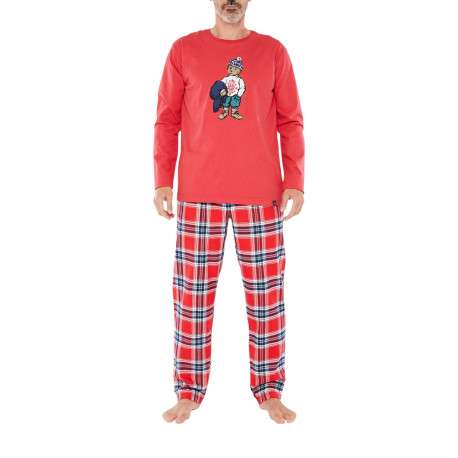 Pyjama Long en coton rouge vichy coupe régular avec un col rond et une ceinture rouge - Image 4