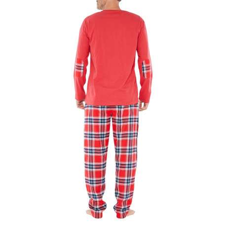 Pyjama Long en coton rouge vichy coupe régular avec un col rond et une ceinture rouge - Image 2