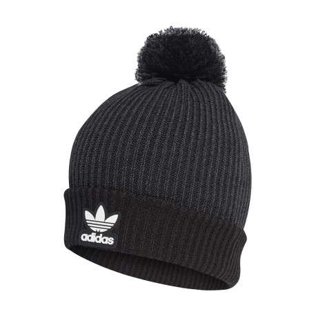 Bonnet noir à pompon et à revers avec logo cousu à l'avant