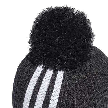 Bonnet noir à pompon et à revers avec logo cousu à l'avant - Image 3