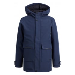 Parka à capuche TIKO marine unie avec 2 poches droites et branding noir