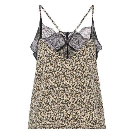 Top beige liberty coupe régular avec un col v et des manches à bretelles fines