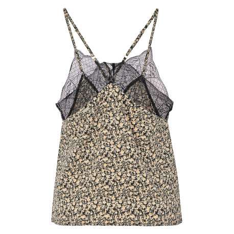 Top beige liberty coupe régular avec un col v et des manches à bretelles fines - Image 2