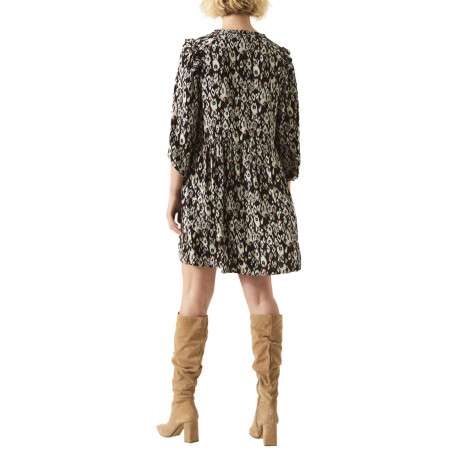 Robe courte noire imprimée panthère coupe ajustée col v à manches 3/5 - Image 3