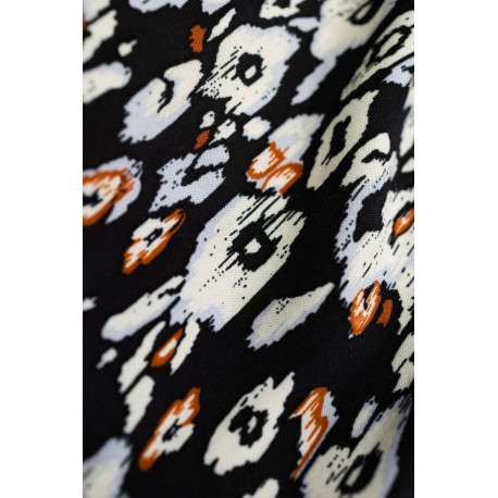 Robe courte noire imprimée panthère coupe ajustée col v à manches 3/5 - Image 5