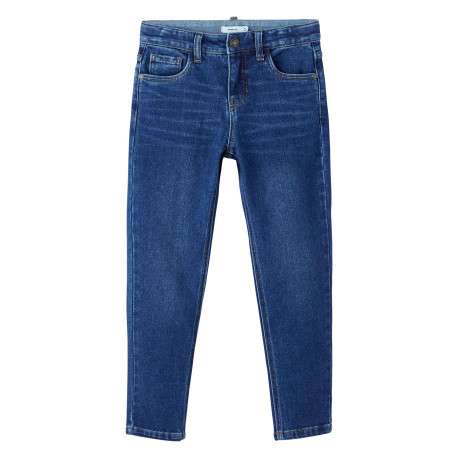 Jean taille slim ajustable en partie en coton indigo léger délavé à jambes droites