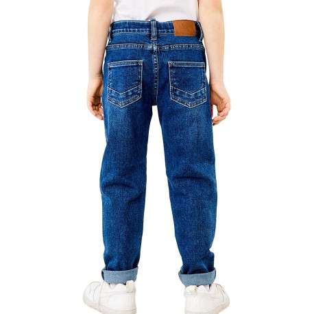 Jean taille slim ajustable en partie en coton indigo léger délavé à jambes droites - Image 4