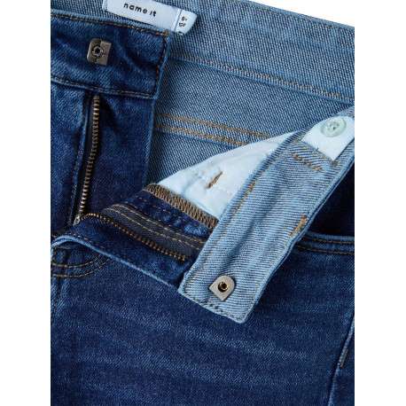 Jean taille slim ajustable en partie en coton indigo léger délavé à jambes droites - Image 5