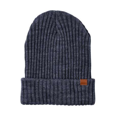 Bonnet long Milan maille côtelée chaude bleue marine unie à revers basique