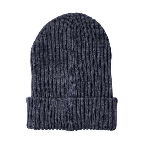 Bonnet long Milan maille côtelée chaude bleue marine unie à revers basique - Image 2