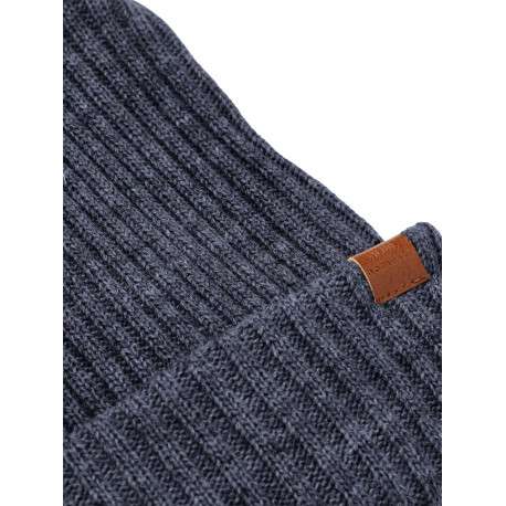 Bonnet long Milan maille côtelée chaude bleue marine unie à revers basique - Image 3